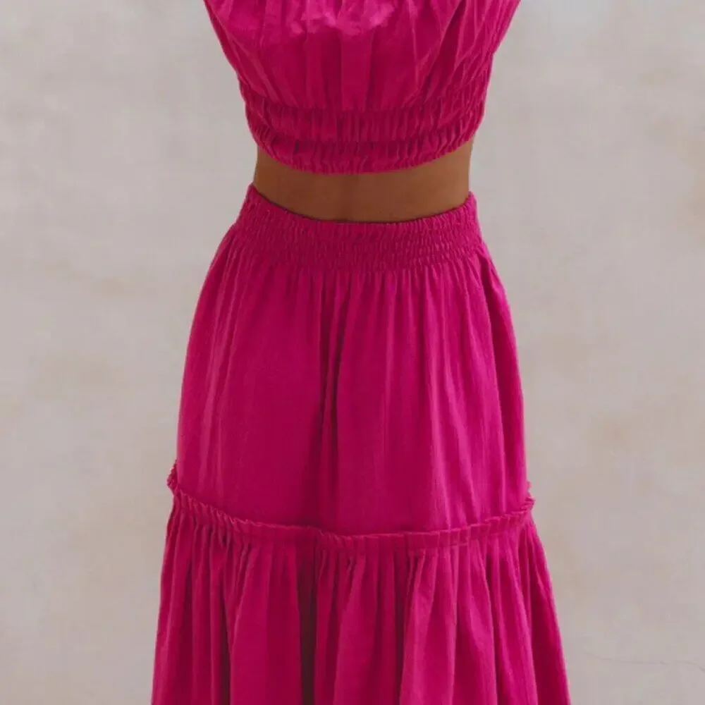 ELF Annabelle Linen Maxi Skirt Magenta Pink Elastic Waist M - Picture 10 of 10